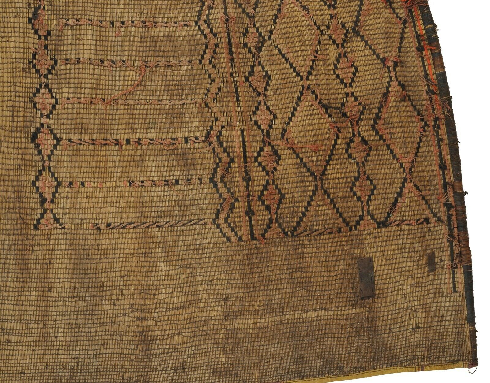 Alte afrikanische Tuareg-Kunst gewebte Stroh-Leder-Teppichmatte Niger Mali Sahara-Wüste - Tribalgh