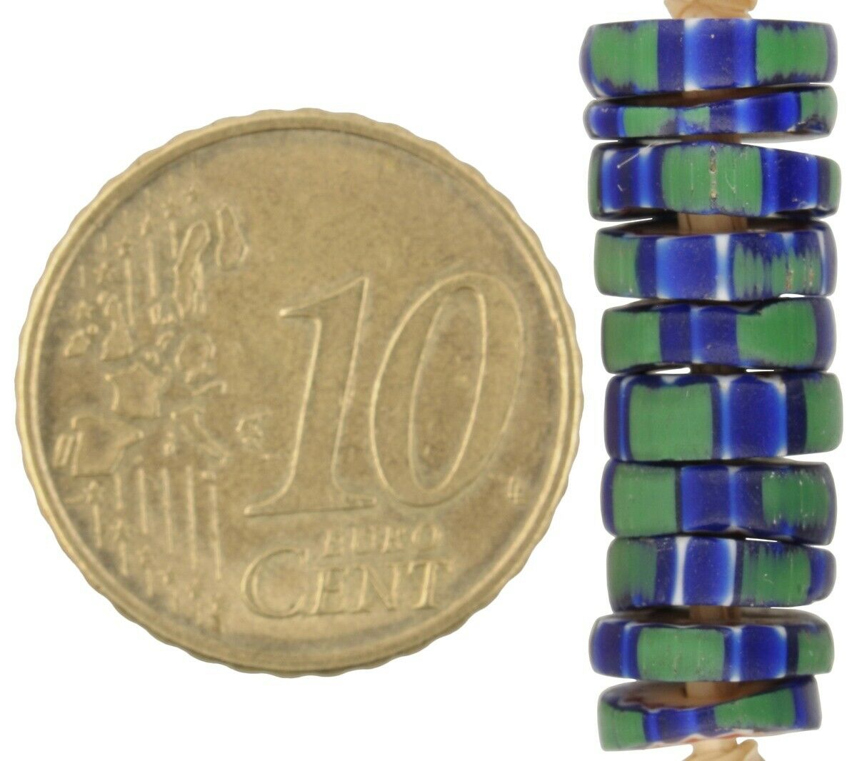 Antique beads chevron Venetian glass old African trade 4 layers green striped - Tribalgh