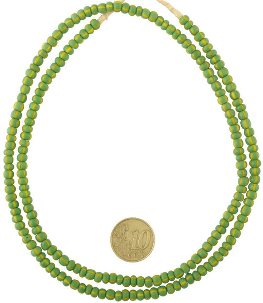 Spectacular 5 mm Green Striped Old Venetian Drawn Seed Beads Strand