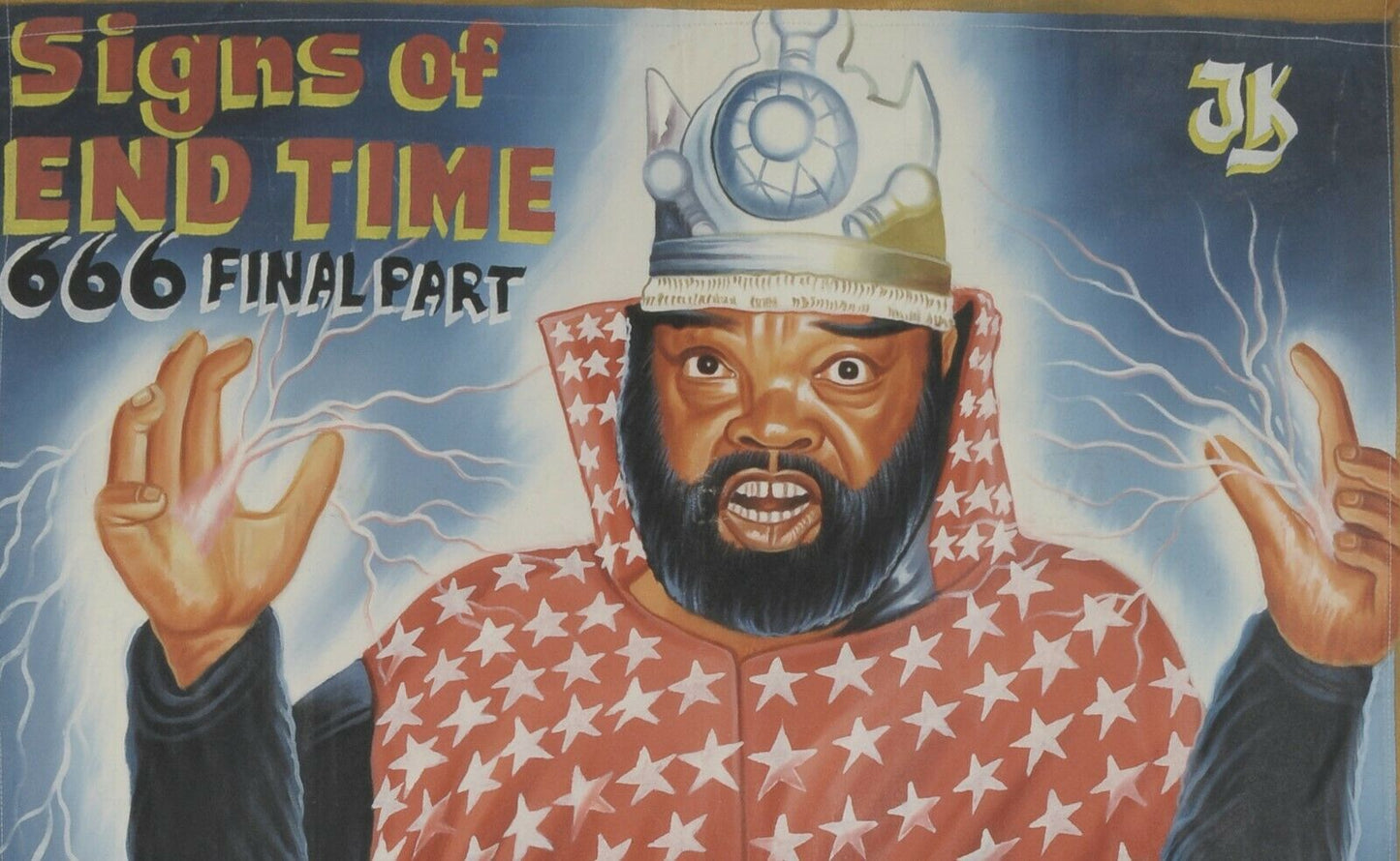 Affiche de film de cinéma Ghana Toile de sac africaine peinte à la main Art SIGNS OF END TIME - Tribalgh