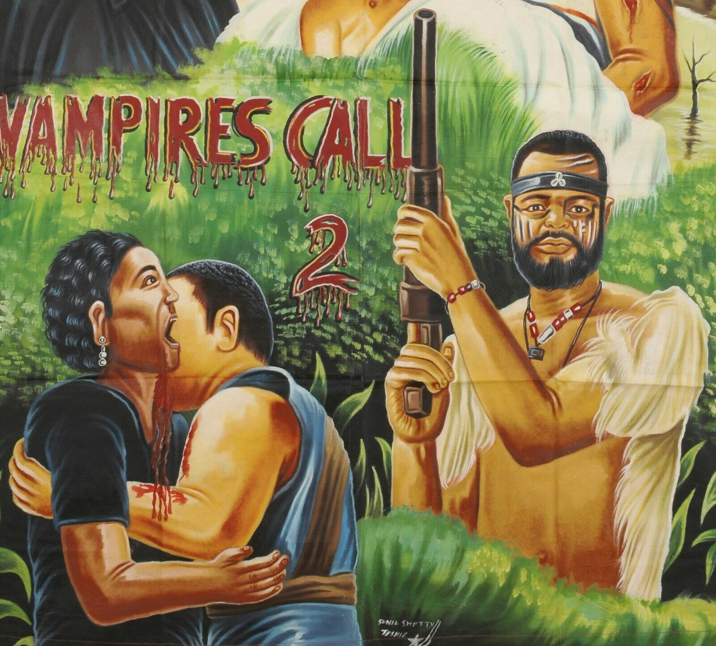 Αφίσα ταινίας Κινηματογράφου Γκάνα Αφρικανική λαδομπογιά Ζωγραφική στο χέρι Juju VAMPIRES CALL 2 - Tribalgh