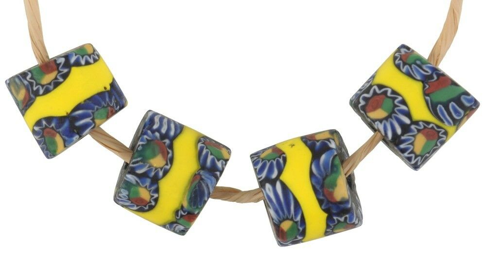 African trade beads banded old Millefiori Venetian glass beads Murano mosaic - Tribalgh