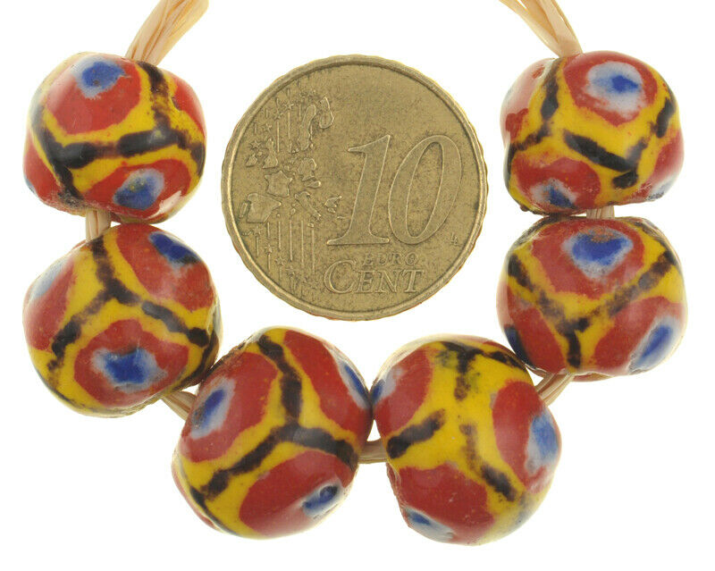 African trade beads new polychrome Kiffa glass beads round handmade Mauritania - Tribalgh