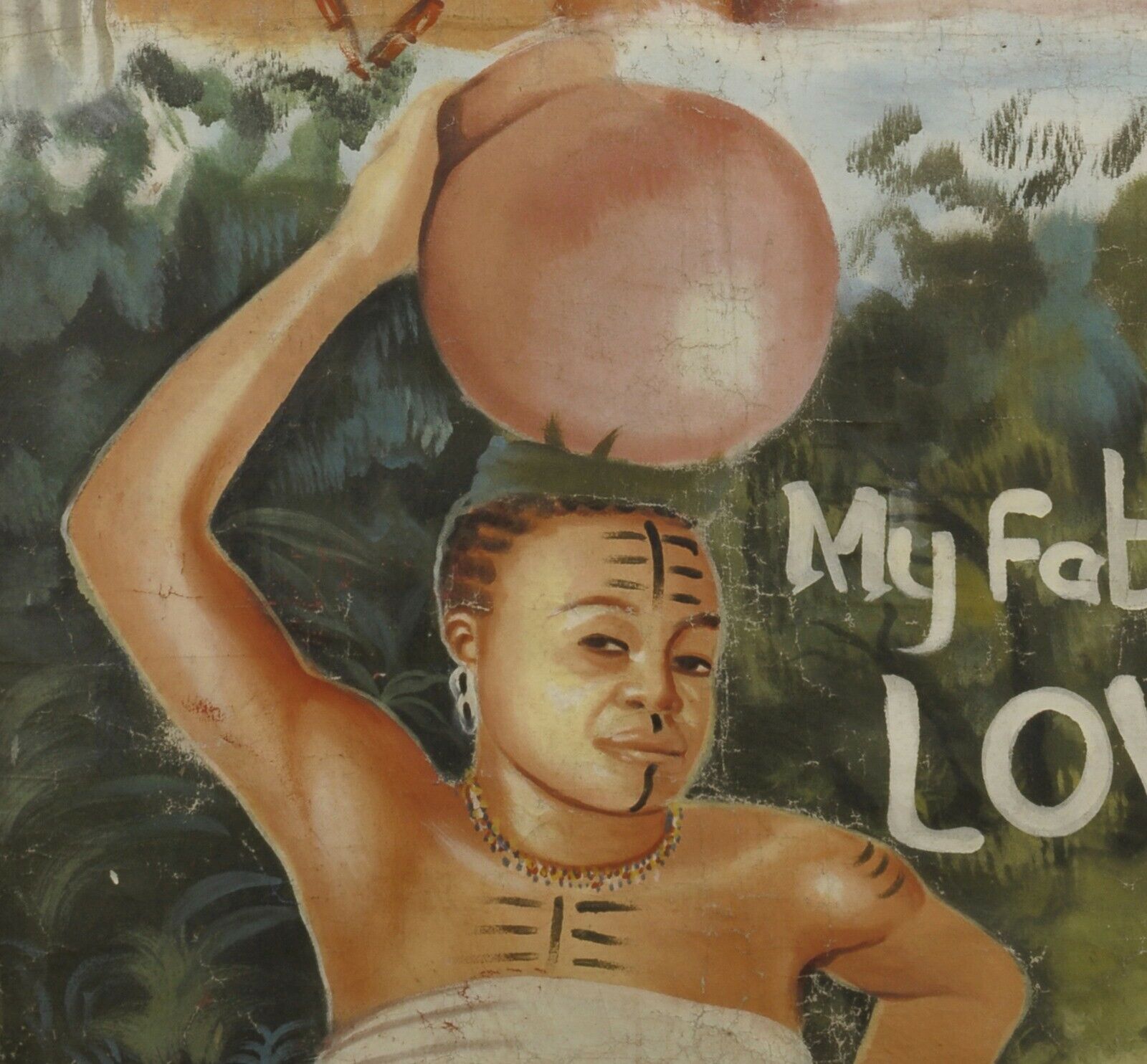 Αφίσα ταινίας της Γκάνα Αφρικανικός κινηματογράφος μπογιά χειρός ανακυκλωμένος σάκος αλευριού My Fathers Love - Tribalgh