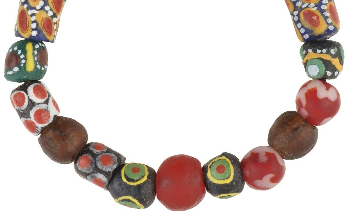 Krobo trade beads African powder glass recycled handmade stretched bracelet - Tribalgh