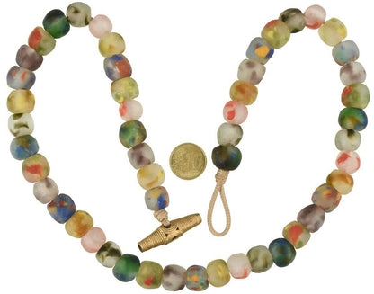 Handmade necklace recycled glass beads Krobo brass Ashanti Ghana African trade - Tribalgh