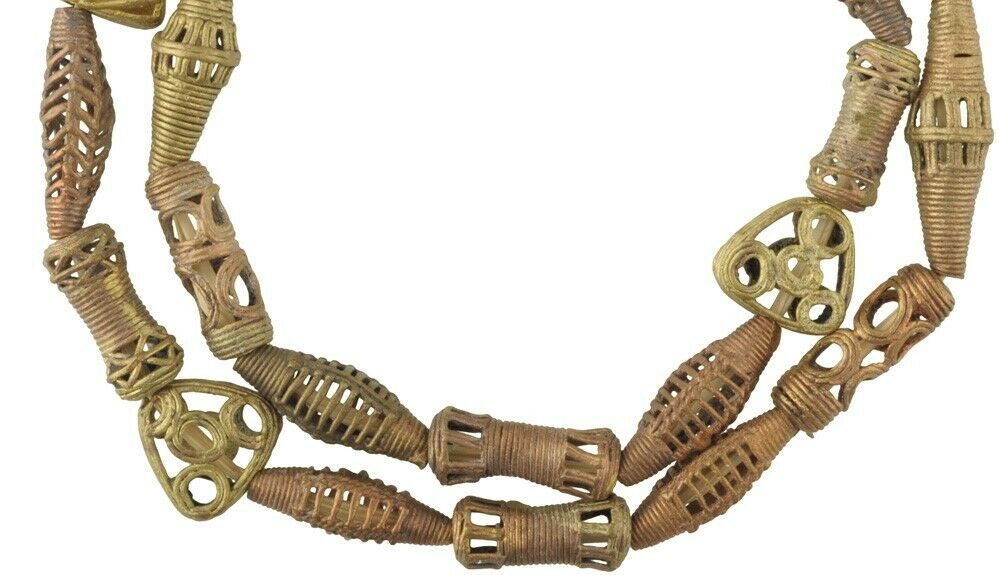 Ghana brass beads bronze handmade African trade Ashanti Akan lost wax necklace - Tribalgh