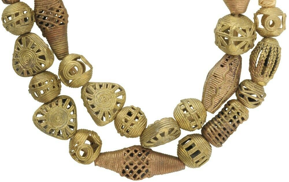 Handmade brass beads bronze casting lost wax Ashanti Akan jewelry African trade - Tribalgh