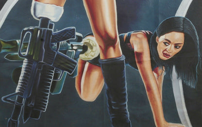 Poster del cinema del cinema dipinto a mano con sacco di farina africano del Ghana dipinto Planet Terror - Tribalgh