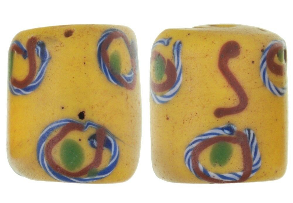 Old African trade beads yellow Eye Fancy Venetian glass beads wound lampwork - Tribalgh