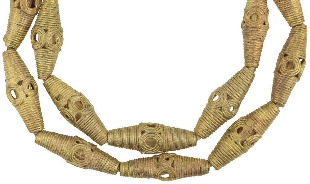 Perline in ottone fatte a mano colata in bronzo Ashanti Akan Collana a cera persa del commercio africano - Tribalgh