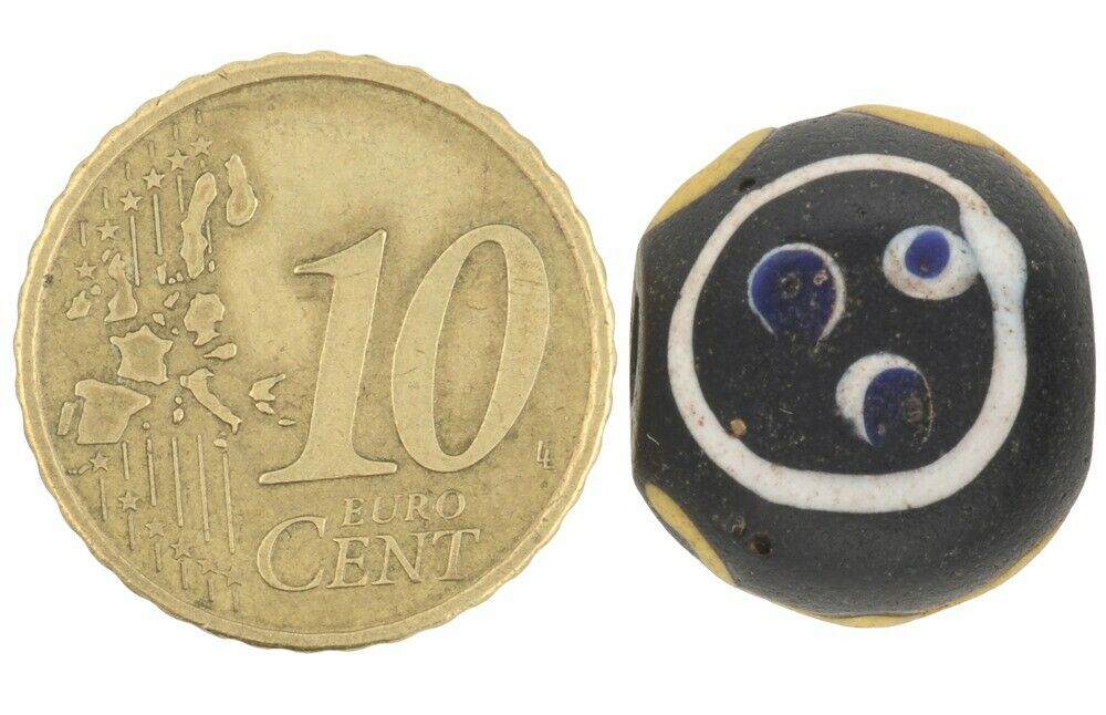 Old African trade bead Baule face Venetian glass bead black fancy lampwork rare - Tribalgh