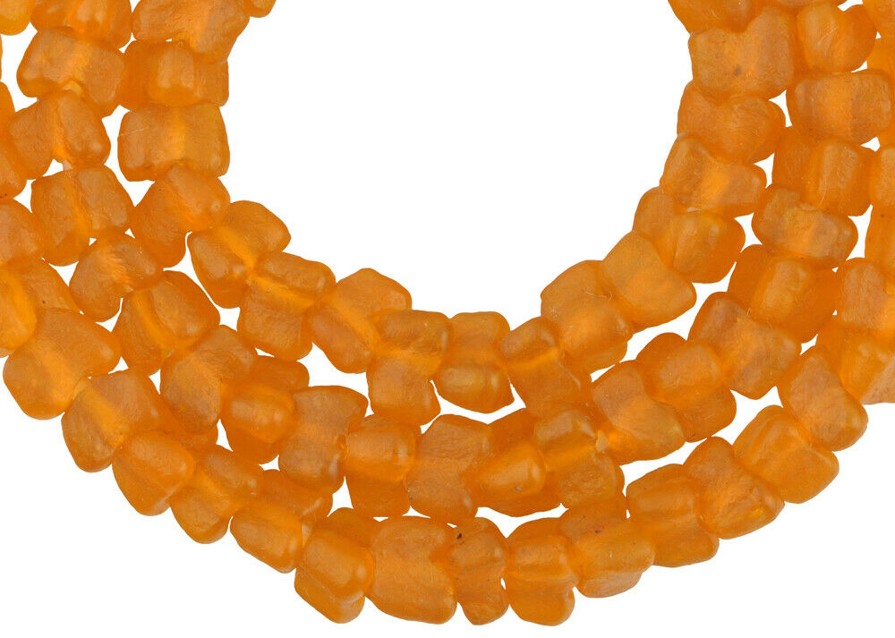 Atemberaubende durchscheinende orange Krobo-Glasperlen – 20-Zoll-Strang – alternative Ansicht