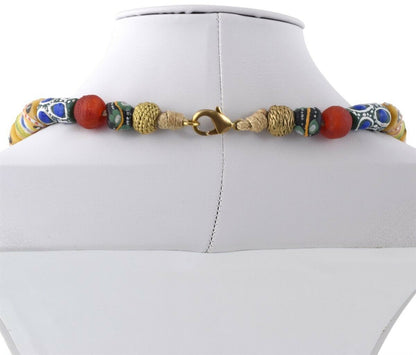 Handgemachte Halskette Messing recycelte Glasperlen Krobo Ghana Ashanti Afrikanischer Handel - Tribalgh
