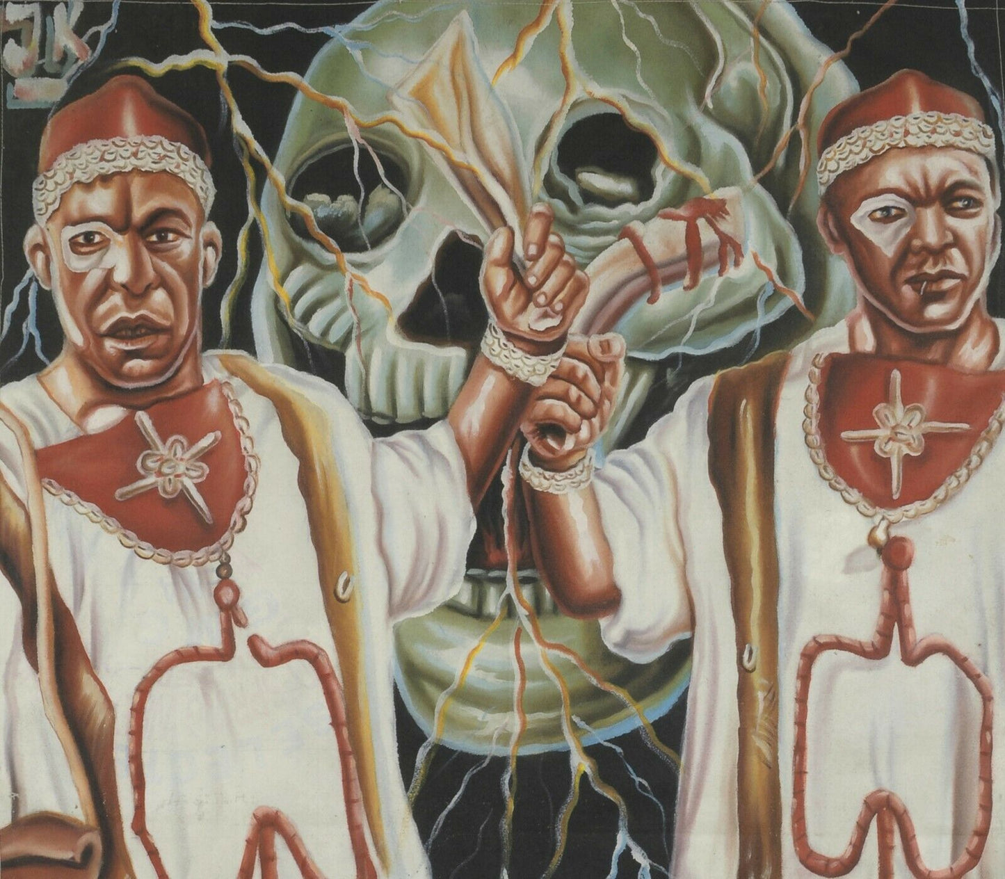 Αφίσα ταινίας κινηματογράφου Γκάνα Αφρικανική ζωγραφική στο χέρι καμβάς από αλεύρι σακί ΠΡΟΣΩΠΑ ΣΤΗ ΦΩΤΙΑ - Tribalgh