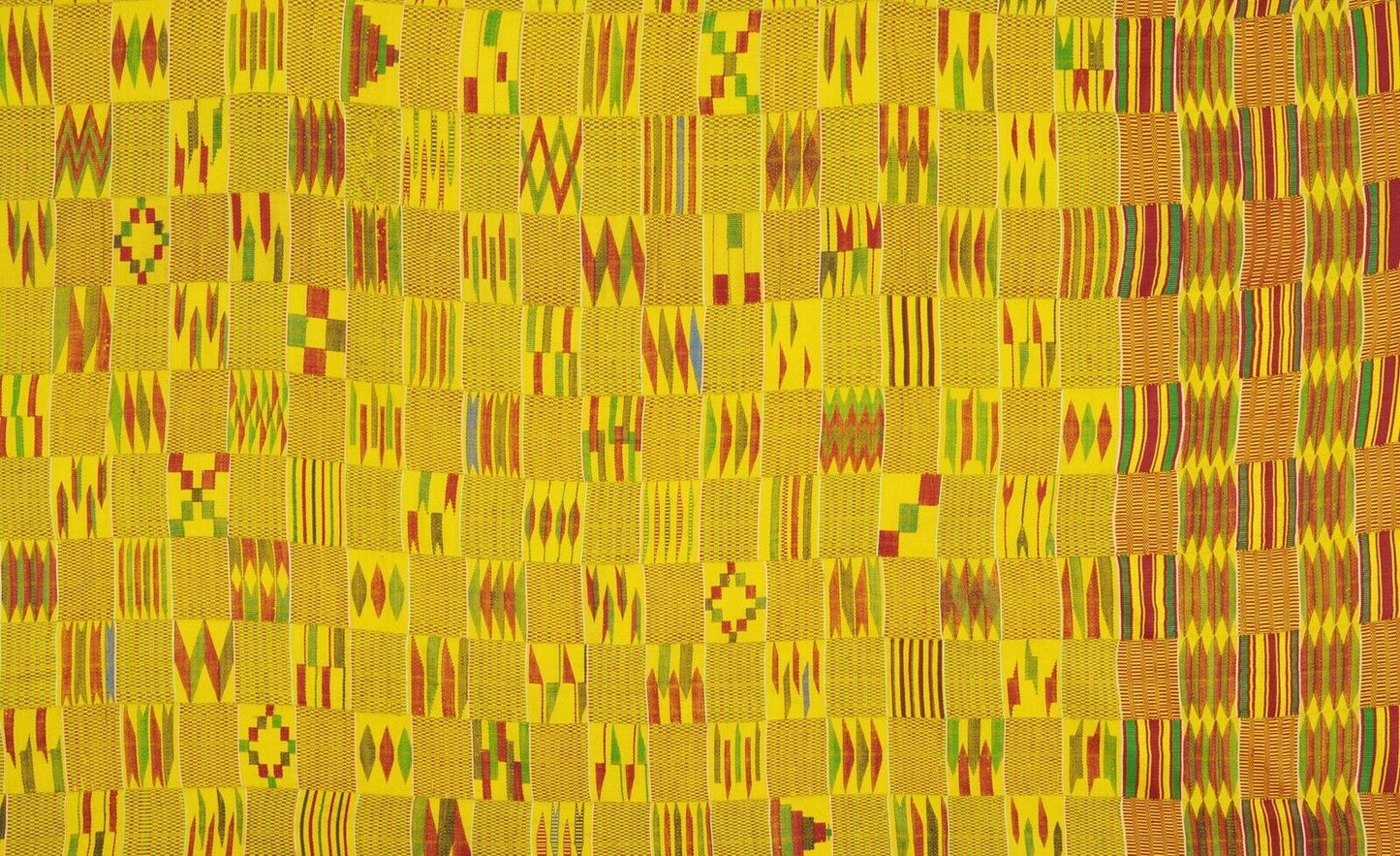 Antique Silk Ashanti Kente Handwoven Cloth Textile Ghana African Rare Gold Dust - close-up