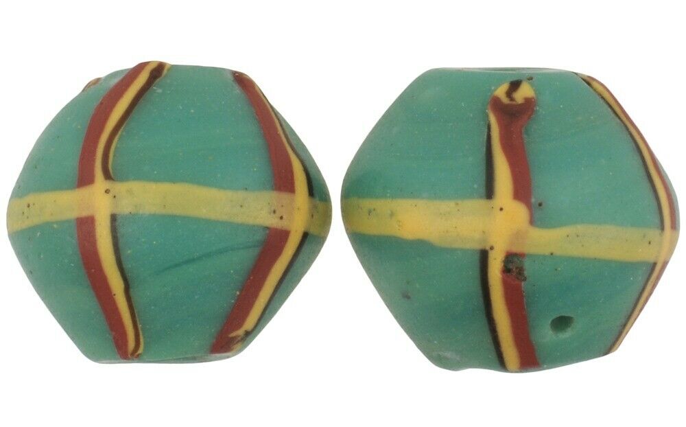 Antique African trade beads old King Venetian glass wound lampwork bicone green - Tribalgh