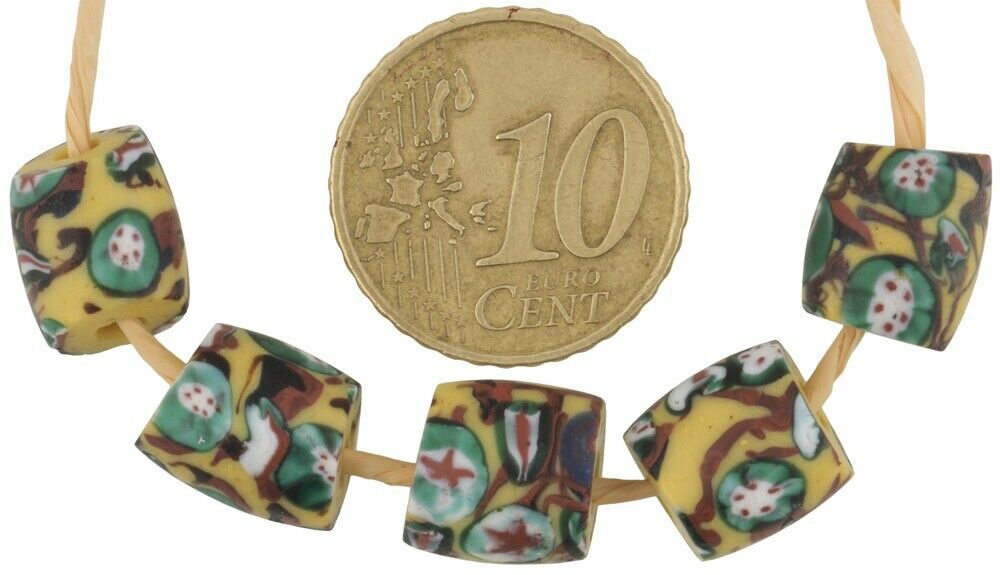 Old African glass trade beads oval Millefiori Venetian glass beads Ghana rare - Tribalgh