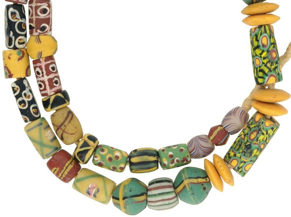 Old African trade beads antique Venetian lampwork glass fancy chevron millefiori - Tribalgh