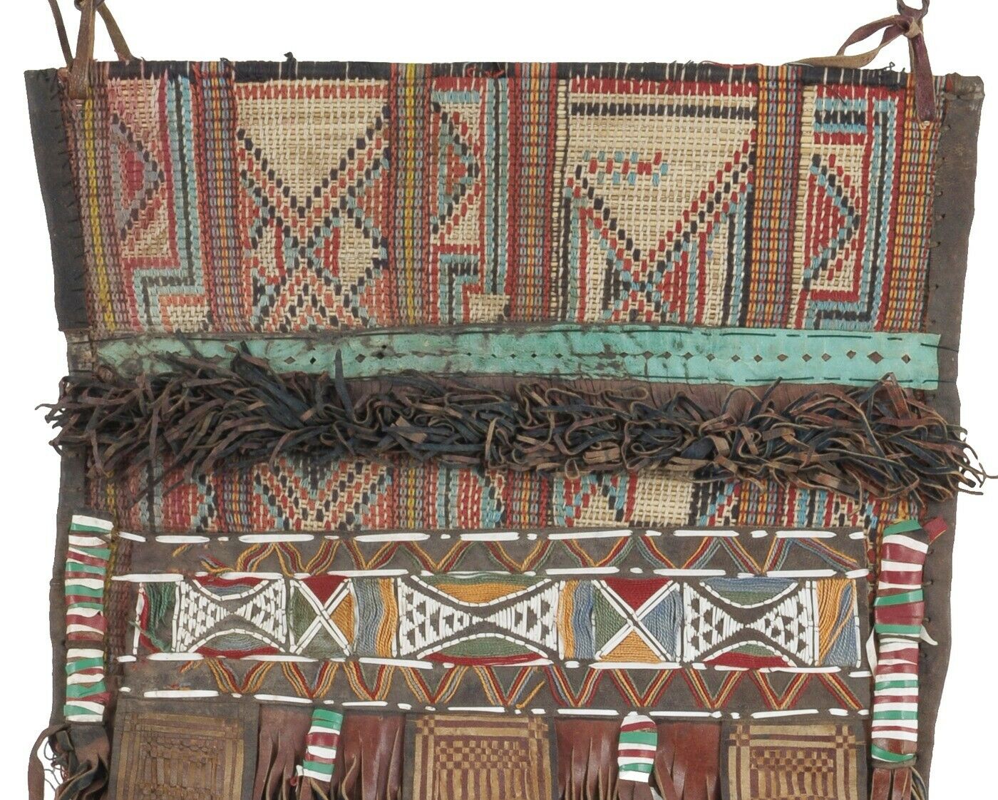 Old African Tuareg woven straw leather panel decoration Art Sahara Niger Mali - Tribalgh
