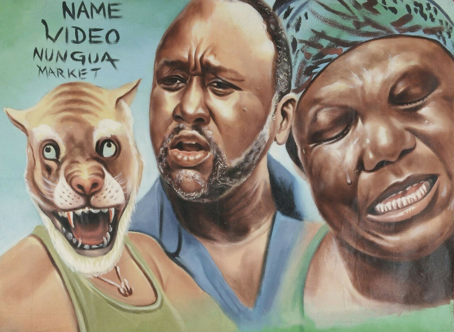 Cartel de cine de película Pintura al óleo africana de Ghana Pintado a mano en saco de harina Juju - Tribalgh