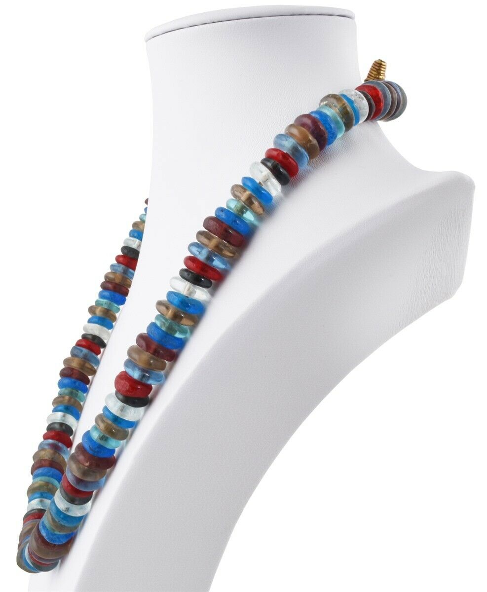 Handmade necklace recycled glass beads brass Krobo Ashanti African trade jewelry - Tribalgh