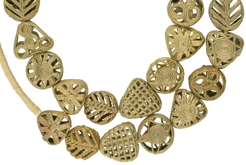 New African Brass trade beads Ghana Ashanti Akan lost wax bronze beads tabular - Tribalgh