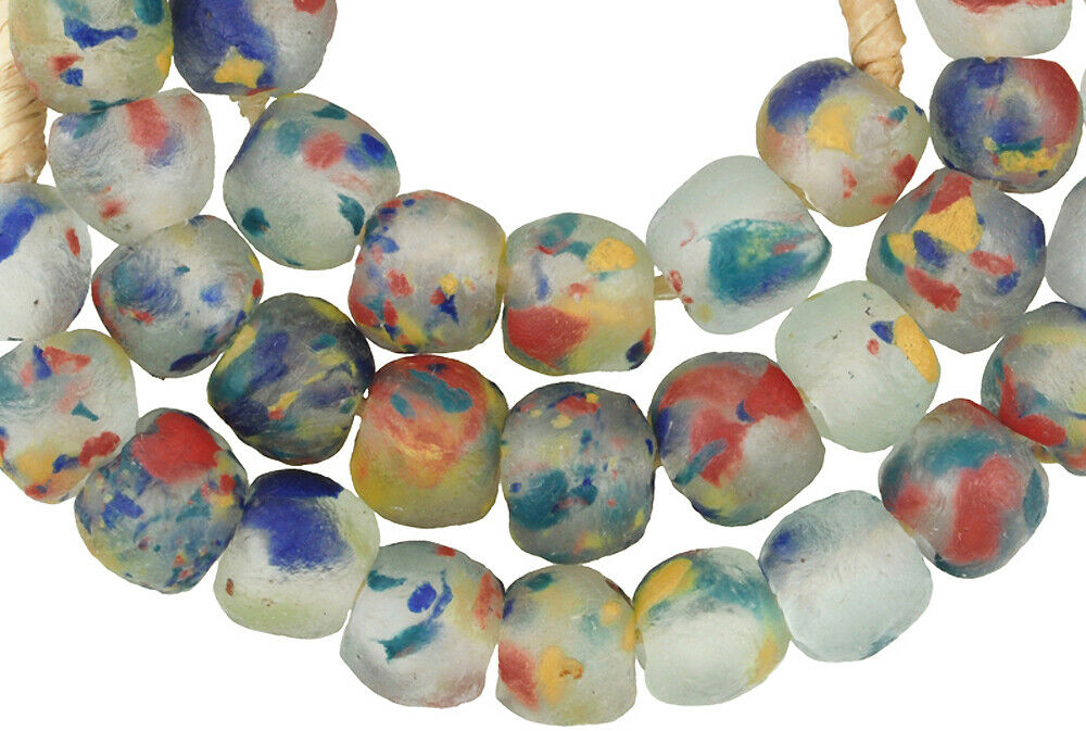African handmade powder glass beads recycled Krobo Ghana translucent necklace - Tribalgh