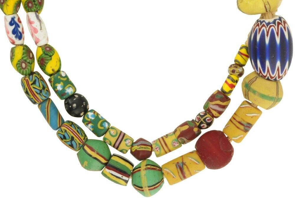 African trade antique beads Venetian glass old lampwork millefiori king chevron - Tribalgh