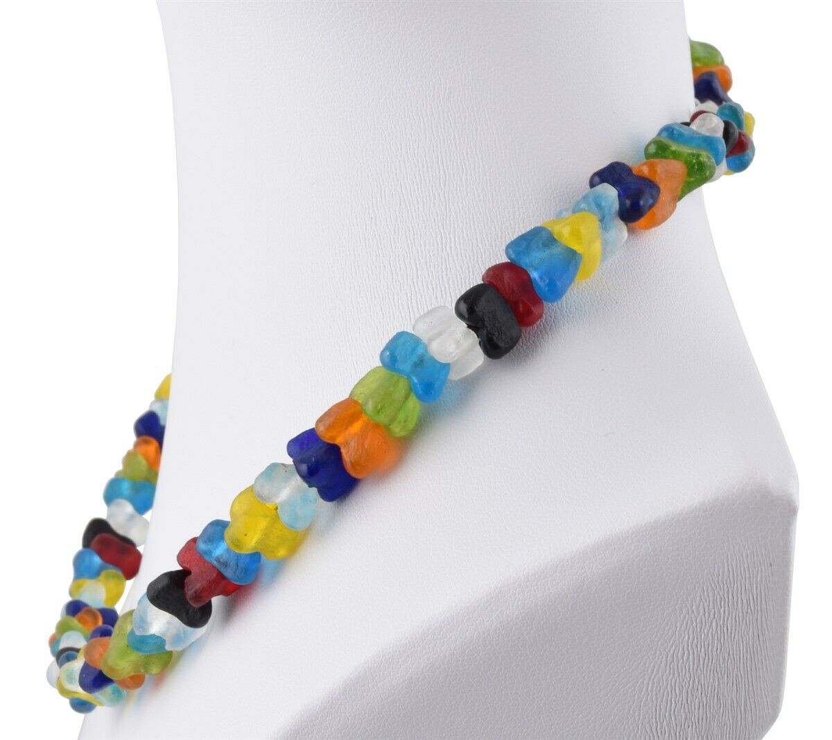 African glass trade beads handmade necklace choker memory wire stainless steel - Tribalgh