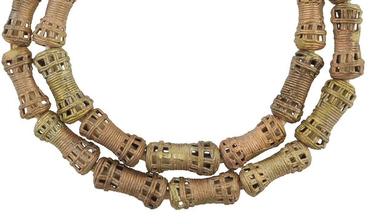 Perle di commercio in ottone africano Ghana fatte a mano Ashanti oro bronzo cera persa - Tribalgh
