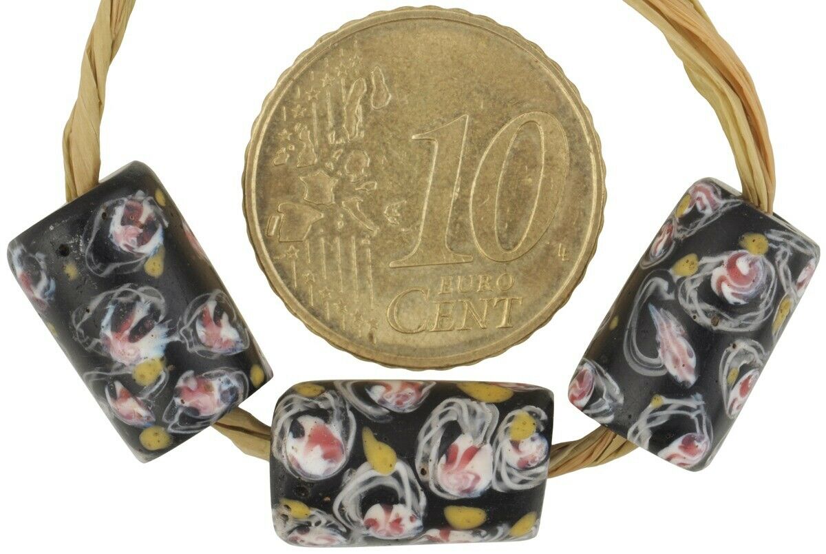 African trade antique beads Venetian glass lampwork wound old black Fancy rare - Tribalgh