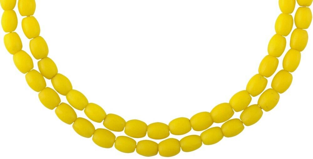 Old African trade beads yellow Bohemian Czech glass beads molded oval necklace - Tribalgh