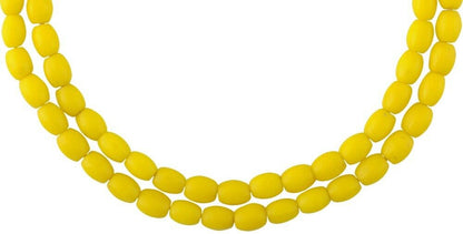 Old African Trade Beads Yellow Bohemian Czech Glass Beads Molded Oval Necklace - alternate view
