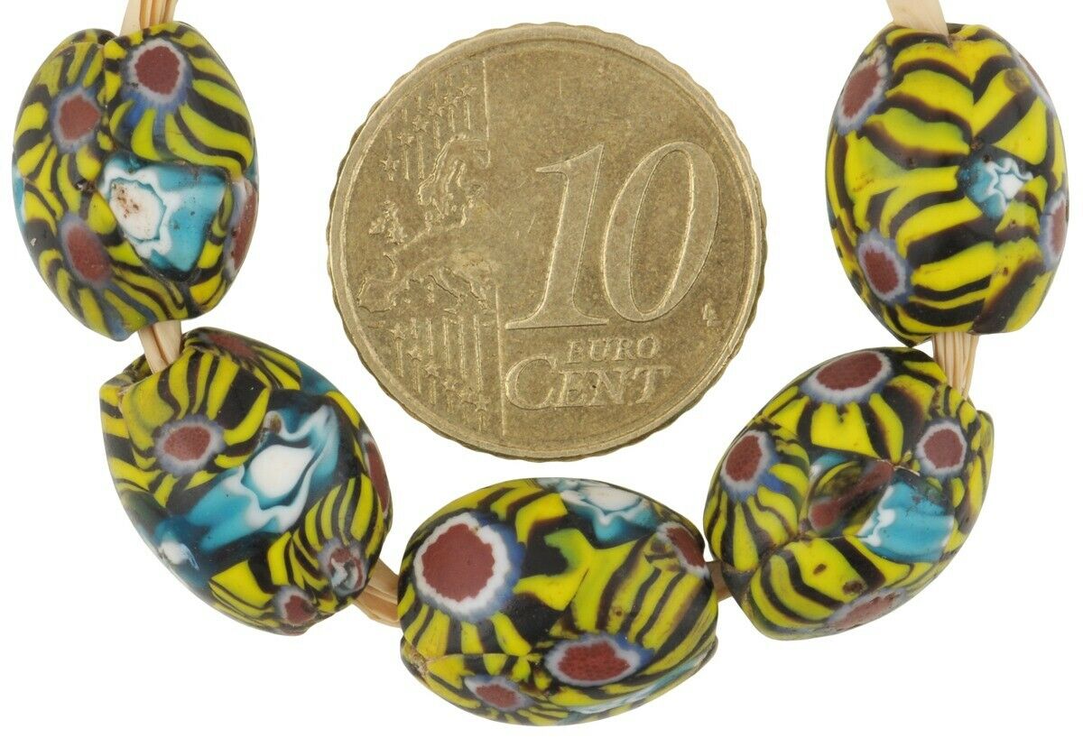 African trade beads antique Millefiori Venetian glass old oval Murano mosaic - Tribalgh