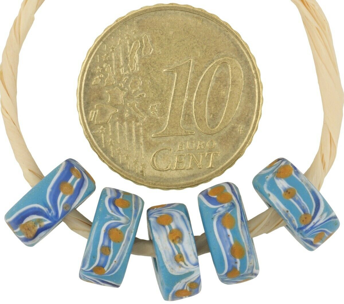 Cuentas de vidrio venecianas antiguas, antiguo comercio africano, discos de fantasía, azul murano raro - Tribalgh