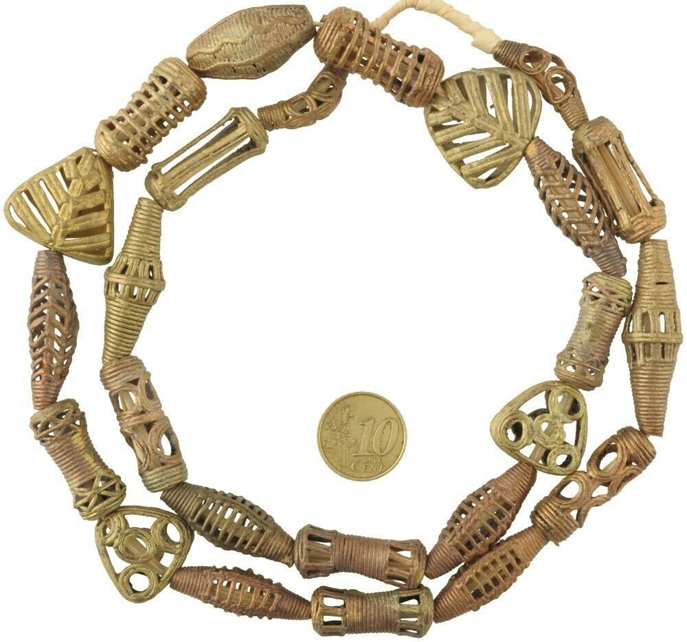 Ghana brass beads bronze handmade African trade Ashanti Akan lost wax necklace - Tribalgh