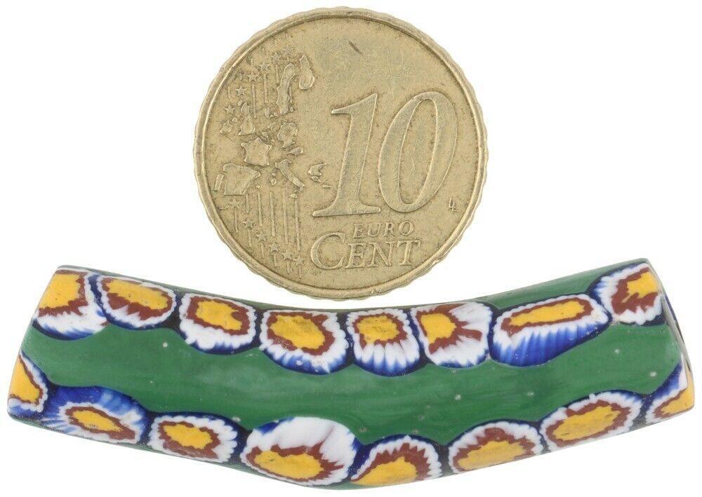 Alte afrikanische Handelsperle großer Ellenbogen Millefiori venezianische Glasperle seltenes Mosaik - Tribalgh