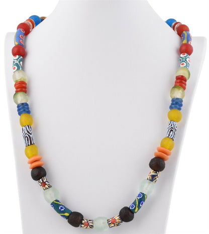 Handgemachte Krobo recycelte Glasperlen Messing Ashanti Afrikanischer Handel Ghana Halskette - Tribalgh