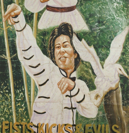 Χειροποίητη αφίσα κινηματογράφου Αφρικανική μπογιά από αλεύρι σακί κινηματογράφου Fists Kicks Evils - Tribalgh