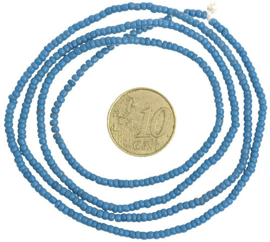 Blue Tiny 2 mm Old Venetian Drawn Seed Beads Strand – Rare Antique Trade Beads