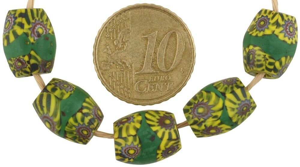 Old African trade beads antique Venetian Millefiori mosaic glass oval - Tribalgh
