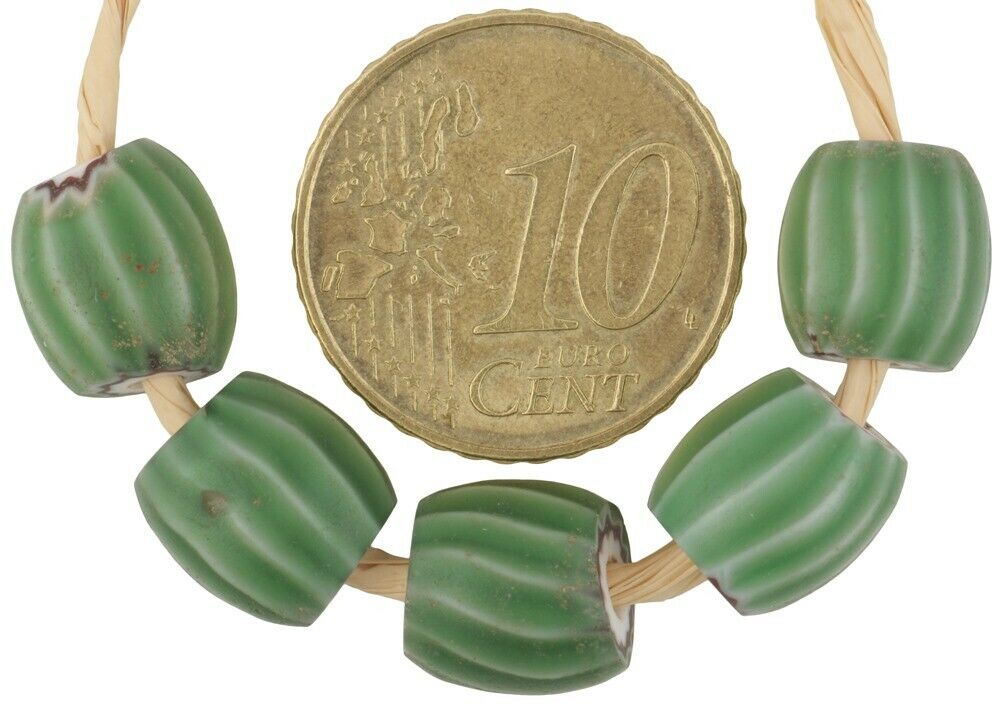 Old 4-L green chevron antique Venetian glass beads African trade - Tribalgh