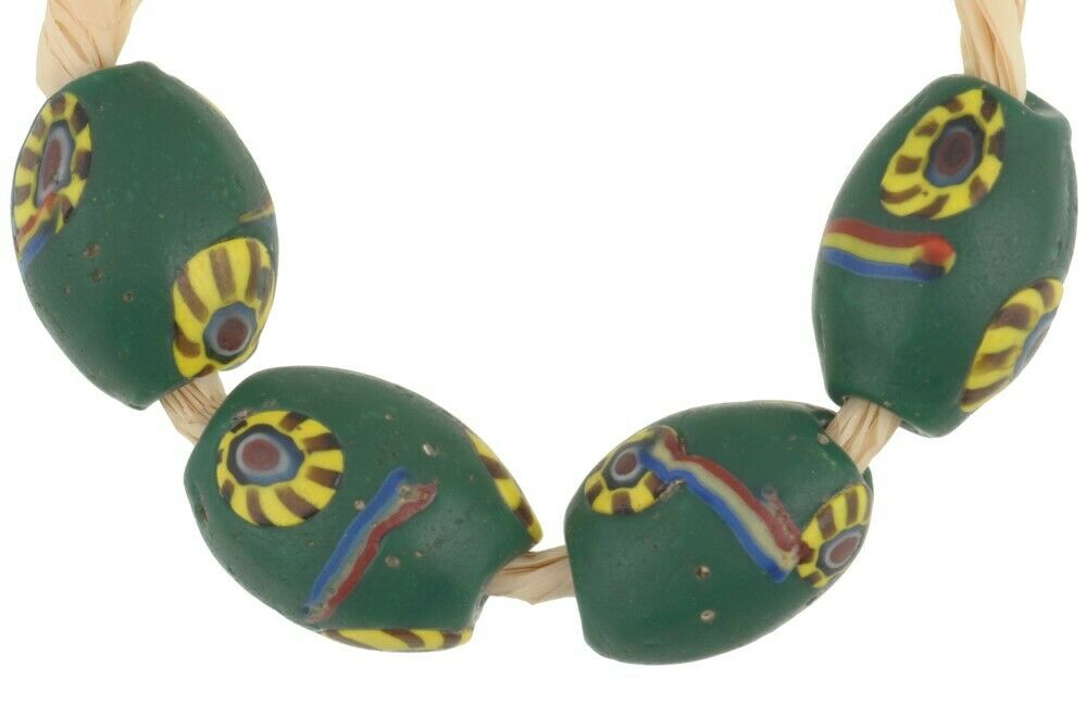 Rare African trade beads antique oval Millefiori Venetian Murano mosaic glass - Tribalgh
