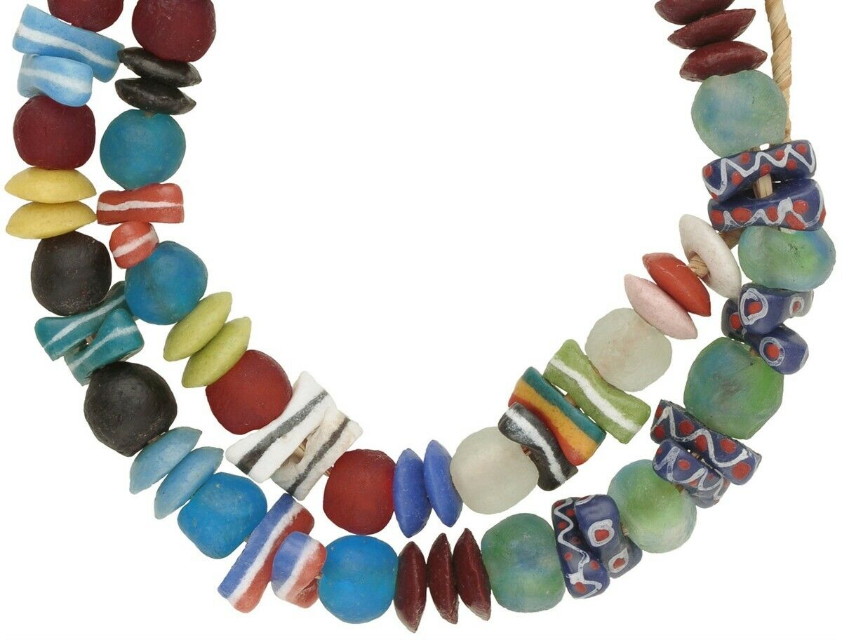 African trade beads Krobo powder glass handmade authentic Ghana Dipo necklace - Tribalgh