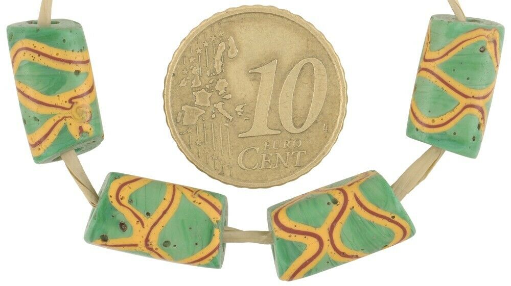 African trade beads old Rattle Snake Venetian glass beads rectangular lampwork - Tribalgh