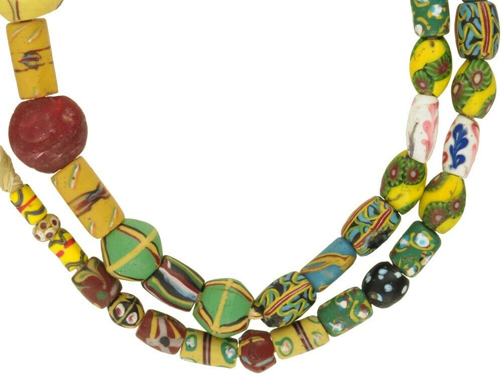 African trade antique beads Venetian glass old lampwork millefiori king chevron - Tribalgh