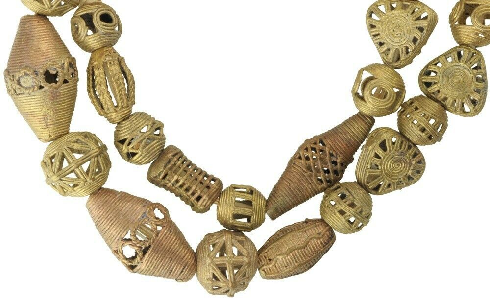 Handmade brass beads bronze casting lost wax Ashanti Akan jewelry African trade - Tribalgh