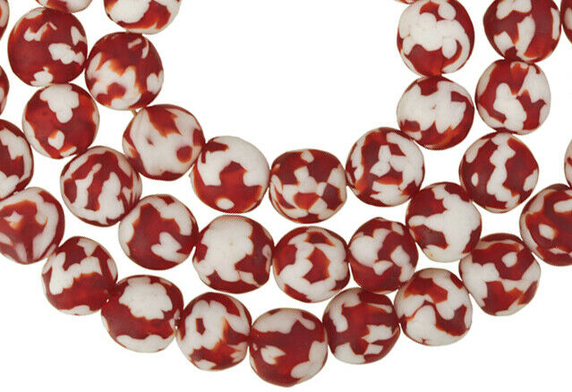 African glass trade beads Krobo recycled White Heart tumbled - Tribalgh