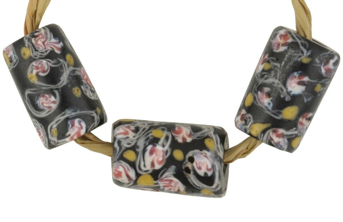 African trade antique beads Venetian glass lampwork wound old black Fancy rare - Tribalgh